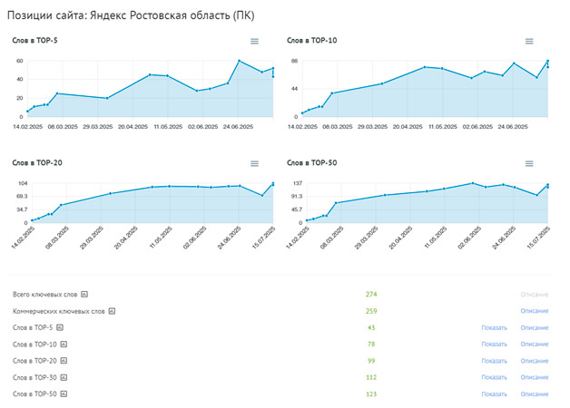 По результатам работы позиции сайта значительно выросли